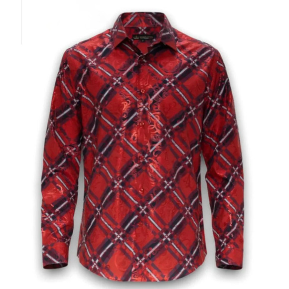 Mens Red Printed  Fashion Shirt Medium EUC - Picture 1 of 9